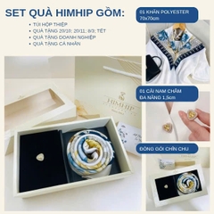 Set Quà 20/10 HimHip Khăn Lụa 70x70cm & Pin Cài Tự Hít Kèm Túi Hộp Thiệp - 1300
