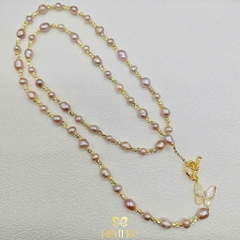 Vòng Cổ HimHip Hồng Dị Châu 5~8li Khóa Charm Hồ Điệp Khảm Trai 66cm