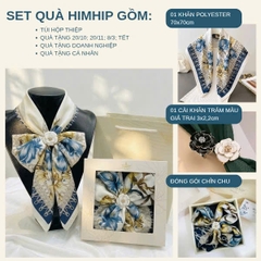Set Quà 20/10 HimHip Khăn Lụa 70x70cm & Cài Khăn Kèm Túi Hộp Thiệp - 1394