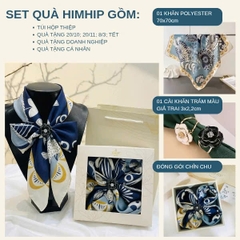 Set Quà 20/10 HimHip Khăn Lụa 70x70cm & Cài Khăn Kèm Túi Hộp Thiệp - 1393