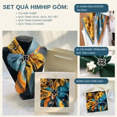 Set Quà 20/10 HimHip Khăn Lụa 70x70cm & Cài Khăn Kèm Túi Hộp Thiệp - 1395