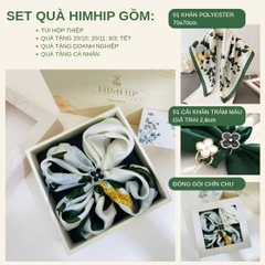 Set Quà 20/10 HimHip Khăn Lụa 70x70cm & Cài Khăn Kèm Túi Hộp Thiệp - 1390