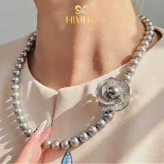 Set Trang Sức HimHip Vòng Cổ Tinh Thể Ngọc Trai 8li Sang Trọng 40cm, Khuyên Tai Ngắn Tinh Thể Ngọc Trai 0.9x2.2cm, Cài Áo Hoa Hồng Xoắn Nụ Giả Trai 2.8cm Kèm Túi Hộp Thiệp -121