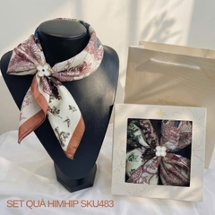 Set Quà 20/11 HimHip Lụa Vuông 60*60cm & Cài Khăn Kèm Túi Hộp Thiệp - 483