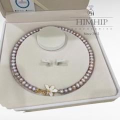 [Thiết Kế] Set Trang Sức HimHip Trai Thật 8Li Vòng Cổ 44cm, Vòng Tay 18cm Mặt Hoa Mix 4 Cánh Quý Phái