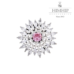 Trâm, Ghim Cài Áo HimHip Hoa Trắng Nhụy Hồng Sang Trọng HKCC Đính Phale 4,2*4,2cm