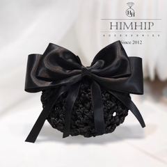 Kẹp Bối, Búi Lưới HimHip Phối Vải Trơn Nơ Đen Tua Rua Thanh Lịch 13cm