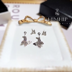 Khuyên Tai Ngắn HimHip Đôi Bướm Trắng Nhẹ Nhàng HKCC Đính Phale 2.5x1.5cm