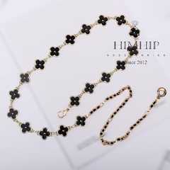 Dây Lưng HimHip Xích Mặt Cỏ 4 Lá 2 Màu Trắng Đen Thanh Lịch 102x2cm