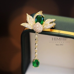 Trâm, Ghim Cài Áo Nhỏ HimHip Hoa Sen Tua Dài Sang Trọng HKCC Đính Phale 2,5*5cm