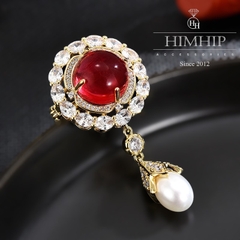 Trâm, Ghim Cài Áo Nhỏ HimHip Bông Hoa Đỏ Dáng Thả Sang Trọng HKCC Mix Trai 2*4,8cm