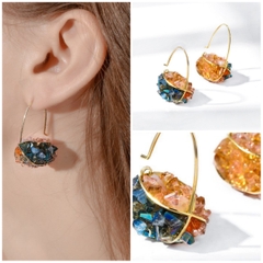 Khuyên Tai Ngắn HimHip Giỏ Đá Nhiều Màu Thanh Lịch HKCC Đính Đá 1.5x2.2x3cm