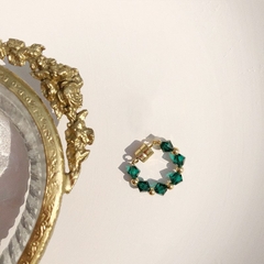 Khuyên Tai Ngắn HimHip Vòng Tròn Xanh Lá Thanh Lịch HKCC Đính Đá 0.4x1.5cm