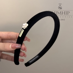 Bờm HimHip Phối Vải Nhung Mix Hoa Trà Thanh Lịch 1.8cm - Trắng