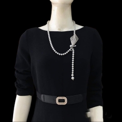 [Thiết Kế] Vòng Cổ HimHip Tinh Thể Ngọc Trai 8Li Mặt Lá Phale Sang Trọng 50+0cm Phụ Kiện Áo Dài