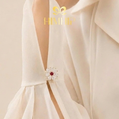Pin Cài Áo HimHip Hoa Trắng Nụ đỏ Thanh Lịch HKCC Đính Phale 1.5cm
