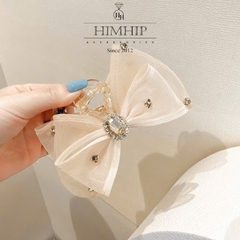 Kẹp Càng Cua HimHip Composite Nơ Voan 2 Tầng Phối Nụ Phale Lấp Lánh 16 Răng 12x7cm