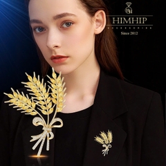 Trâm, Ghim Cài Tóc HimHip Chùm 3 Bông Lúa Thắt Nơ Phối Đá Phale Lấp Lánh 7*5cm