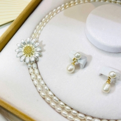 Set Trang Sức HimHip Vòng Cổ Trai Thật 4ly 80.7cm, Khuyên Trai Thật 1*2cm Sang Trọng Kèm Hộp