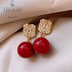 Khuyên Tai Ngắn HimHip Mặt Phale Vuông Sang Trọng HKCC Mix Hạt Giả Trai 1.5x3cm