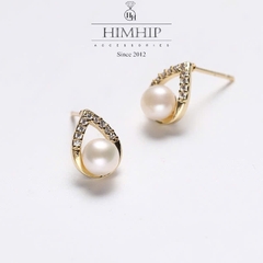 Khuyên Tai Nụ HimHip Giọt Nước Phale Sang Trọng HKCC Đính Phale, Trai Thật 0.5x0.8cm