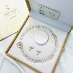 Set Trang Sức HimHip Vòng Cổ Trai Thật 4ly 80.7cm, Khuyên Trai Thật 1*2cm Sang Trọng Kèm Hộp
