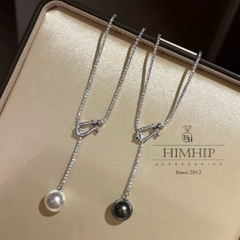 Vòng Cổ HimHip Minimal Pearl Lariat Mặt Tinh Thể Ngọc Trai 12ly Phối Dây Phale 2ly Lấp Lánh 60cm Kèm Hộp