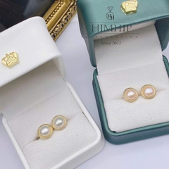 Khuyên Tai Nụ HimHip HKCC Hạt Trai Thật Phối Viên Ánh 1cm