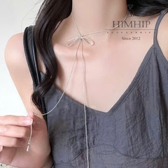 Vòng Cổ HimHip Titan Dây Rút Sợi Mì Chốt Nơ 4.9x1.9cm Thanh Lịch 80cm Kèm Hộp Phụ Kiện