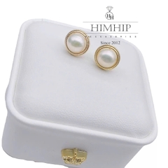 Khuyên Tai Nụ HimHip HKCC Hạt Trai Thật Phối Viên Ánh 1cm