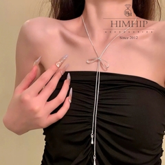 Vòng Cổ HimHip Titan Dây Rút Sợi Mì Chốt Nơ 4.9x1.9cm Thanh Lịch 80cm Kèm Hộp Phụ Kiện