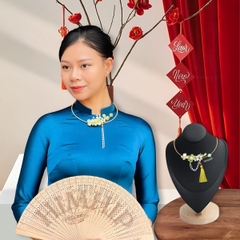 Kiềng Cổ HimHip Hạt Giả Trai Mix Khảm Trai Xuân Hoa Ngọc Nữ Sang Trọng 15cm Phụ Kiện Áo Dài - Xanh Nõn