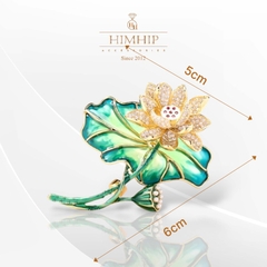 Trâm, Ghim Cài Áo HimHip Hoa Sen Xanh Sang Trọng HKCC Đính Phale 6*5cm HPBD