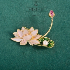 Trâm, Ghim Cài Áo HimHip HKCC Sen Hồng Phối Búp Sen Phale Đính Sương Trai Thật 4.5*4cm