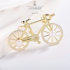 Trâm , Ghim Cài Áo HimHip HKCC Xe Đạp Nhỏ Đính Hạt Trai Thật 4.9*2.8cm Nam Nữ