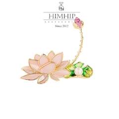Trâm, Ghim Cài Áo HimHip HKCC Sen Hồng Phối Búp Sen Phale Đính Sương Trai Thật 4.5*4cm