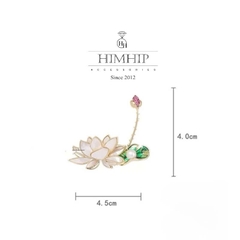 Trâm, Ghim Cài Áo HimHip HKCC Sen Hồng Phối Búp Sen Phale Đính Sương Trai Thật 4.5*4cm