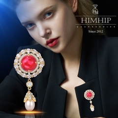 Trâm, Ghim Cài Áo Nhỏ HimHip Bông Hoa Đỏ Dáng Thả Sang Trọng HKCC Mix Trai 2*4,8cm