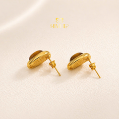 Khuyên Tai Nụ HimHip TiTan Đá Nâu Viền Sóng Nước Cổ Điển 1x1.5cm