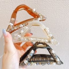 Kẹp Càng Cua HimHip Composite Đính Đá, Hạt Giả Trai Tam Giác Sang Trọng 4.5x11cm