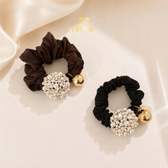 Dây Buộc Tóc HimHip Vải Nhún Chùm Hoa Giả Trai Đính Hạt Phale 3cm