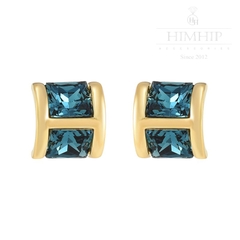 Khuyên Tai Nụ HimHip Mặt Vuông Xanh Dương Sang Trọng HKCC Đính Phale 1x1.1x1.6cm