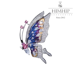 Trâm, Ghim Cài Áo HimHip Bướm Ngũ Sắc Sang Trọng HKCC Đính Phale 3*5,5cm