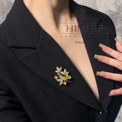 Trâm, Ghim Cài Áo HimHip Lá Ô Liu Vàng Sang Trọng HKCC Đính Phale 3*4cm