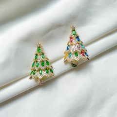 Trâm, Ghim Cài Áo HimHip Cây Thông Noel Sang Trọng HKCC Mix Đá Phale Nhiều Màu 2,8*4cm