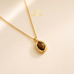 Vòng Cổ HimHip TiTan Đá Nâu Viền Sóng Nước 2.1x1.6cm Cổ Điển 45.6 + 5cm