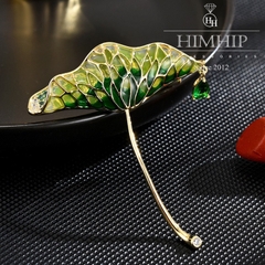 Trâm, Ghim Cài Áo HimHip Lá Sen Quý Phái HKCC Đính Phale 4,5*5cm