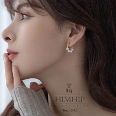 Khuyên Tai Ngắn HimHip Vòng Chuỗi Trai Sang Trọng HKCC Mix Ngọc Trai Thô 1.7x1.5 cm