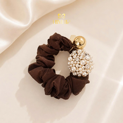 Dây Buộc Tóc HimHip Vải Nhún Chùm Hoa Giả Trai Đính Hạt Phale 3cm