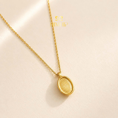 Vòng Cổ HimHip TiTan Đá Nâu Viền Sóng Nước 2.1x1.6cm Cổ Điển 45.6 + 5cm